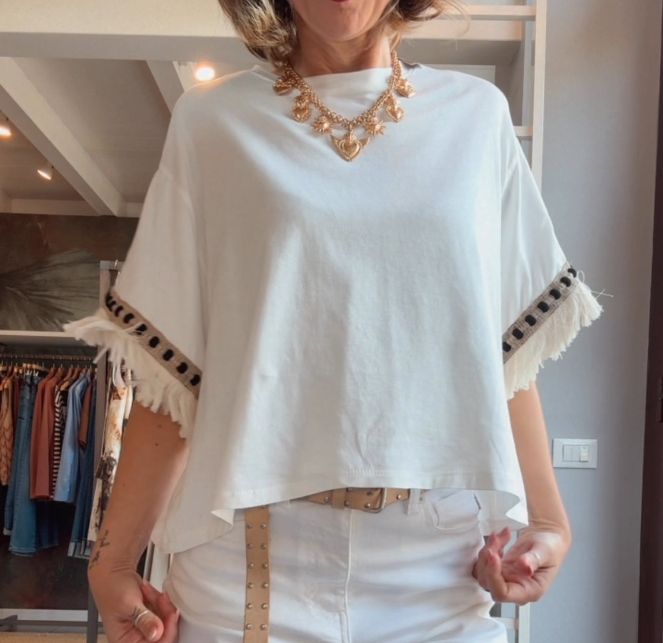 Maglia cotone con frange