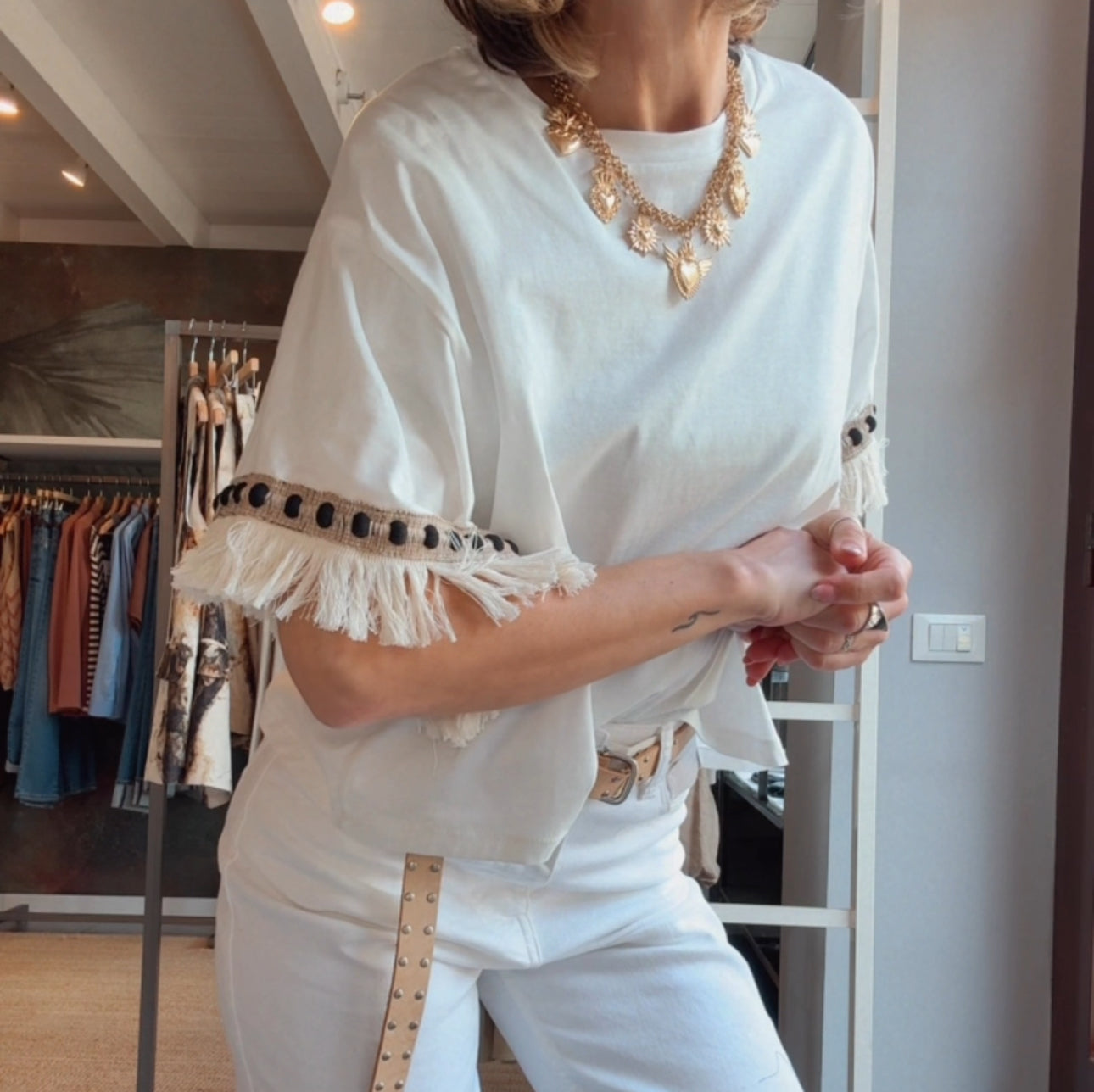 Maglia cotone con frange
